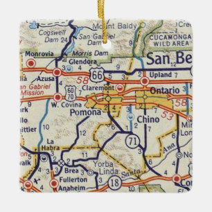 Pomona CA Vintage Map Ceramic Ornament