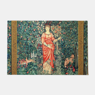 POMONA HOLDING FRUITS IN GREENERY, FOREST ANIMALS  DOORMAT