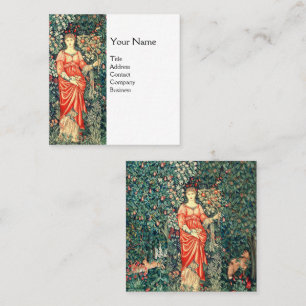 POMONA HOLDING FRUITS IN GREENERY, FOREST ANIMALS SQUARE BUSINESS CARD