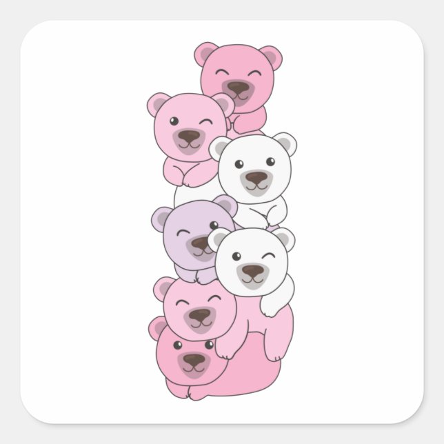 Pomosexual Flag Pride Lgbtq Cute Bear Pile Square  Sticker (Front)