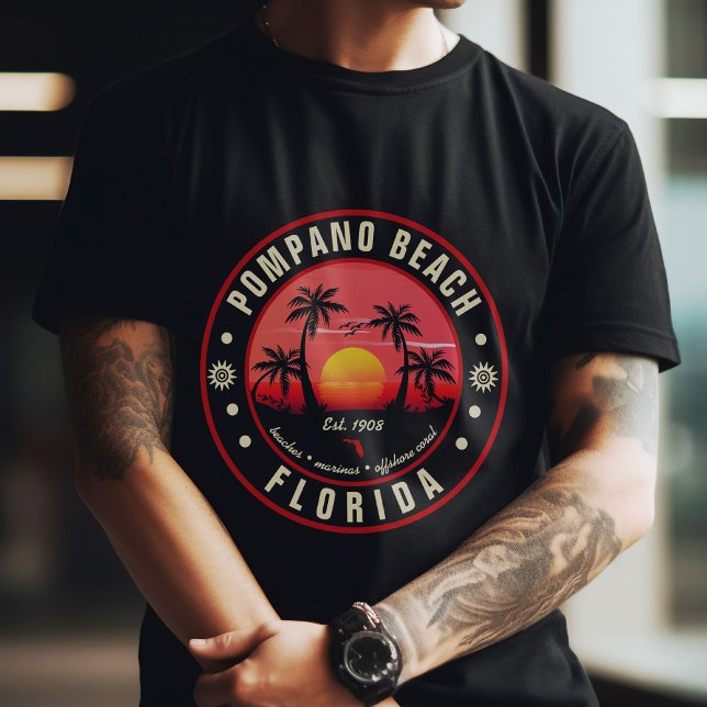 Pompano Beach Florida Retro Sunset Souvenir 80s T-Shirt (Creator Uploaded)