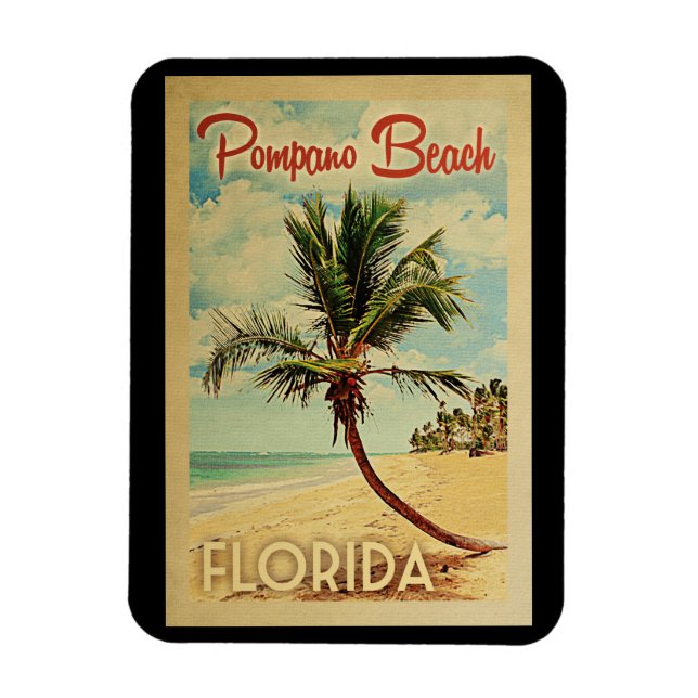 Pompano Beach Palm Tree Vintage Travel Magnet (Vertical)