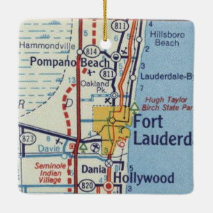 Pompano Beach Vintage Map Ceramic Ornament