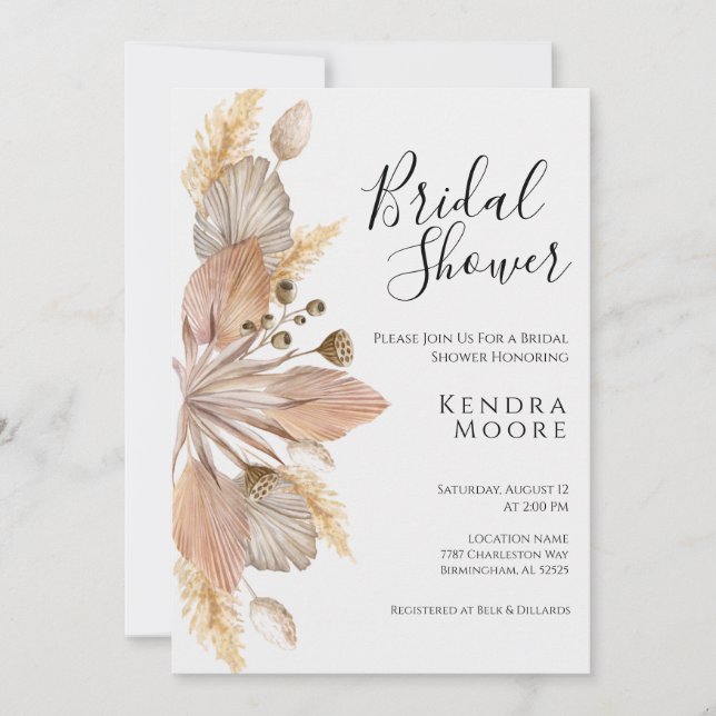 Pompas Grass Nuptiale Douche Invitation Standard (Devant)