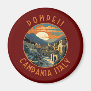 Pompeii Campania Italy Retro Distressed Circle Magnet