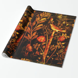 POMPEII COLLECTION NIGHTINGALE WITH ROSES , Red Wrapping Paper