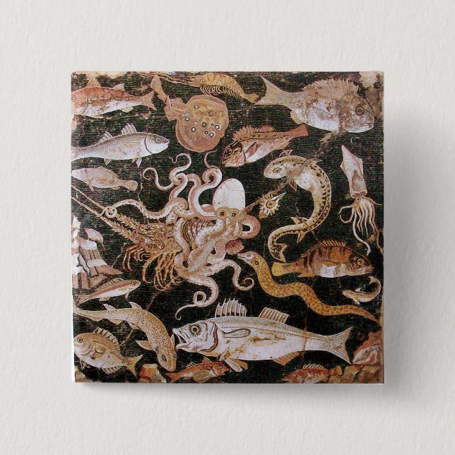 POMPEII COLLECTION / OCEAN - SEA LIFE SCENE 2 INCH SQUARE BUTTON (Front)