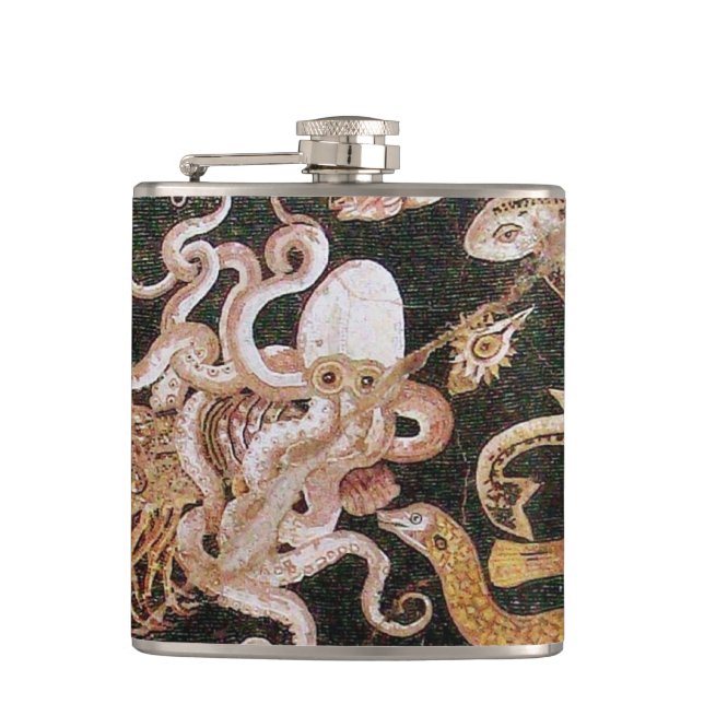 POMPEII COLLECTION / OCEAN - SEA LIFE SCENE HIP FLASK (Front)