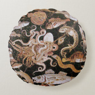 POMPEII COLLECTION/OCEAN - SEA LIFE SCENE Nautical Round Pillow