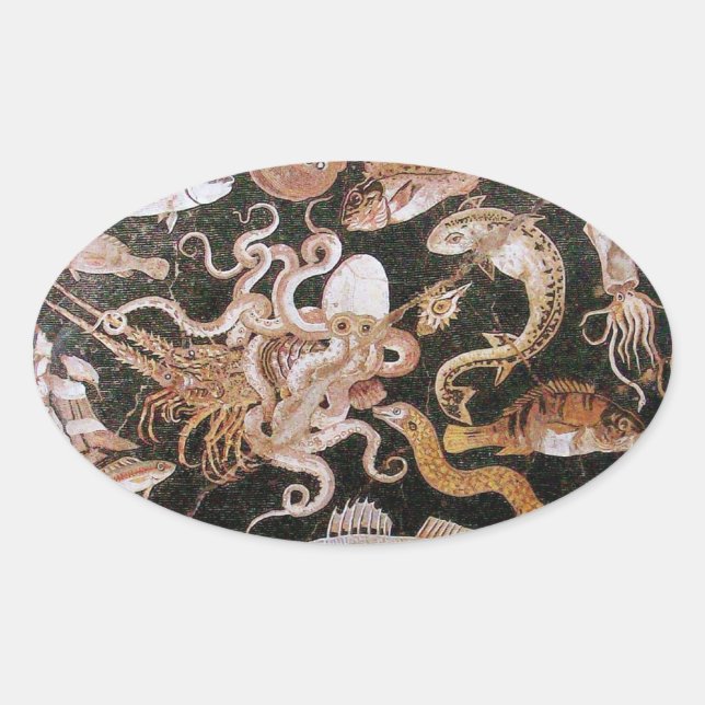 POMPEII COLLECTION / OCEAN - SEA LIFE SCENE OVAL STICKER (Front)