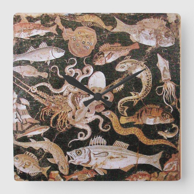 POMPEII COLLECTION / OCEAN - SEA LIFE SCENE SQUARE WALL CLOCK (Front)