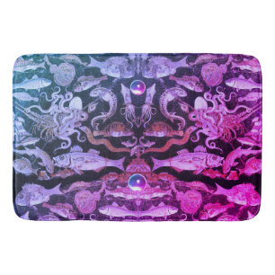 POMPEII COLLECTION Sea Life,Nautical Pink Blue Bath Mat