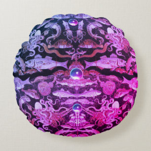 POMPEII COLLECTION/ SEA LIFE Nautical Pink Blue Round Pillow