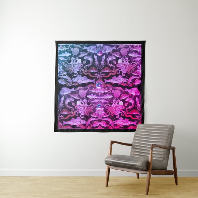 POMPEII COLLECTION / SEA LIFE Nautical Pink Blue Tapestry (In Situ (Horizontal))