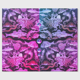 POMPEII COLLECTION /SEA LIFE Pink Blue Nautical Wrapping Paper