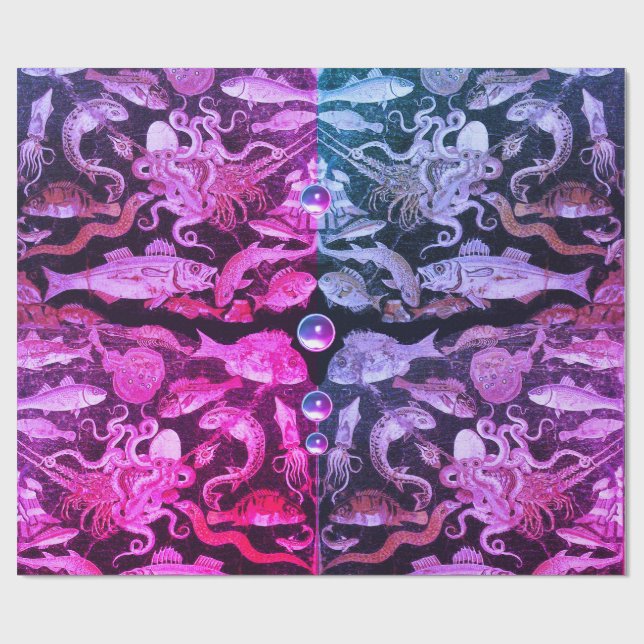 POMPEII COLLECTION /SEA LIFE Pink Blue Nautical Wrapping Paper (Flat)