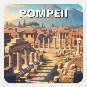 Pompeii Italy Mount Vesuvius Travel Square Sticker