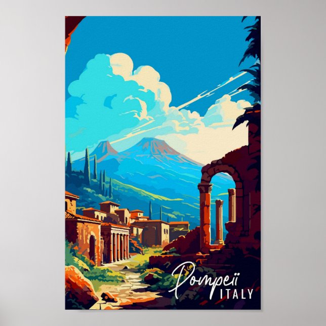 Pompeii Italy vintage travel illustration Poster (Front)