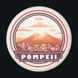 Pompeii Ruins Italy Travel Art Badge Magnet<br><div class="desc">Pompeii vector artwork. Once a thriving and sophisticated Roman city,  Pompeii was buried under metres of ash and pumice after the catastrophic eruption of Mount Vesuvius in 79 A.D.</div>
