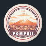 Pompeii Ruins Italy Travel Art Badge Magnet<br><div class="desc">Pompeii vector artwork. Once a thriving and sophisticated Roman city,  Pompeii was buried under metres of ash and pumice after the catastrophic eruption of Mount Vesuvius in 79 A.D.</div>