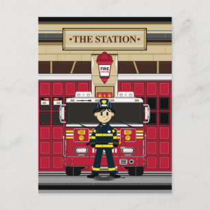 Pompier avec carte postale Moteur de feu