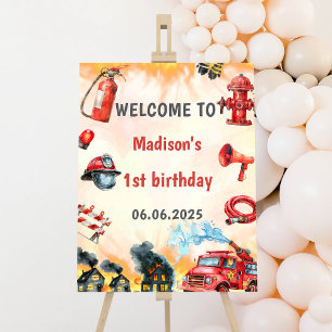Pompier Camion 1er Affiche de bienvenue d'annivers