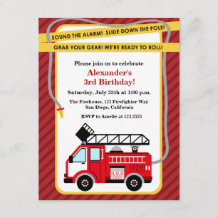 Pompier Camion Invitation de fête d'anniversaire