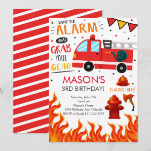 Pompier Camion Invitation de fête d'anniversaire