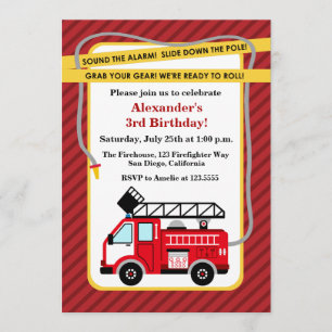 Pompier Camion Invitation de fête d'anniversaire
