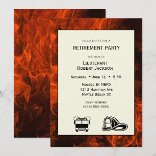 Pompier Flames Retraite Party Invitation