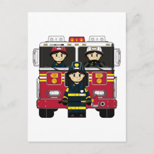 Pompiers avec carte postale Moteur de feu