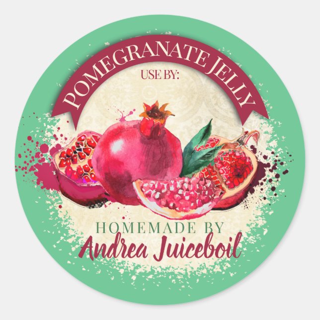 Poms pomegranate fruit personalized canning classic round sticker (Front)