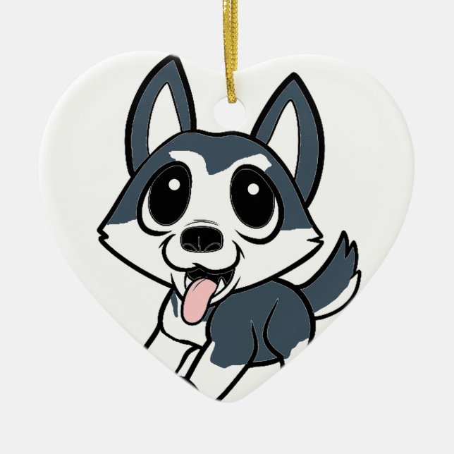 pomsky cartoon ceramic ornament (Front)