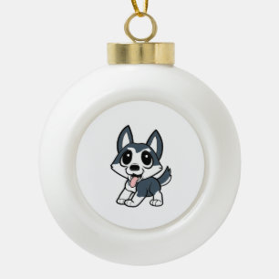 pomsky cartoon.png ceramic ball christmas ornament