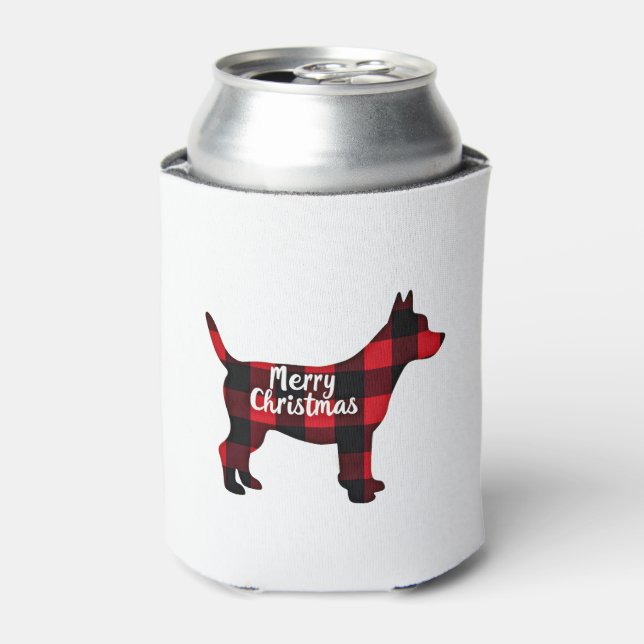 Pomsky Christmas Dog Mom Dad Plaid Gift T-Shirt (1 Can Cooler (Can Front)
