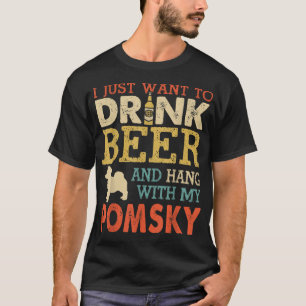 Pomsky Dad Drink Beer Hang With Dog Funny Men Vint T-Shirt