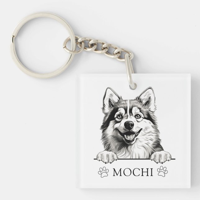 Pomsky Dog Hand Drawing Personalized Keychain (Front)