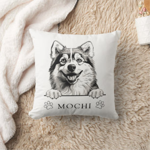 Pomsky Dog Hand Drawing Personalized Throw Pillow
