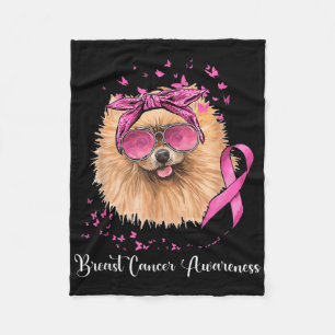 Pomsky Dog Lover Pink Ribbon Breast Cancer Fleece Blanket
