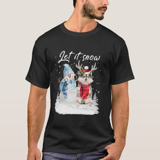 Pomsky Santa Dog Christmas Snowman Xmas Pajama T-Shirt (Front)