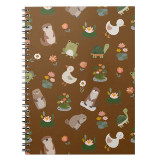 Pond Animals & Lily Pads on Brown Notebook