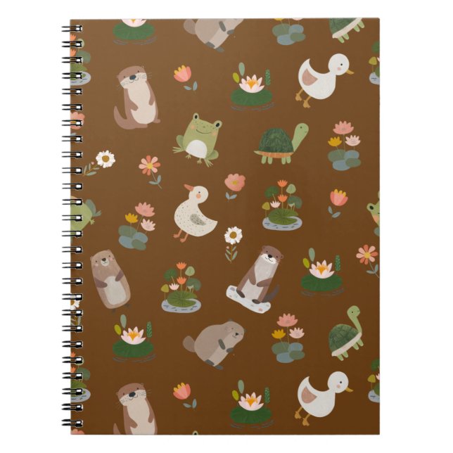 Pond Animals & Lily Pads on Brown Notebook (Front)