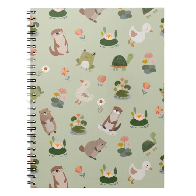 Pond Animals & Lily Pads on Gin Green Notebook (Front)