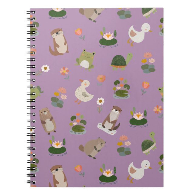 Pond Animals & Lily Pads on Light Purple Notebook (Front)