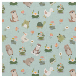 Pond Animals & Lily Pads on Pistachio Green Fabric