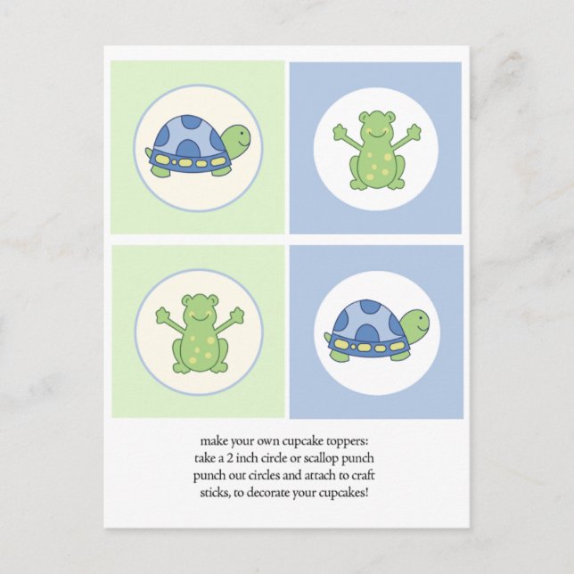 Pond Friends Turtle and Frog Cupcake Toppers Postcard (Front)