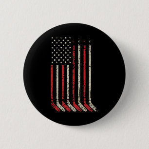 Pond Hockey Player American Flag Shinny  2 Inch Round Button