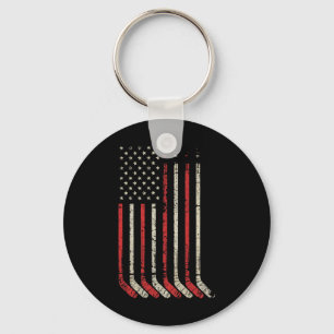 Pond Hockey Player American Flag Shinny Keychain