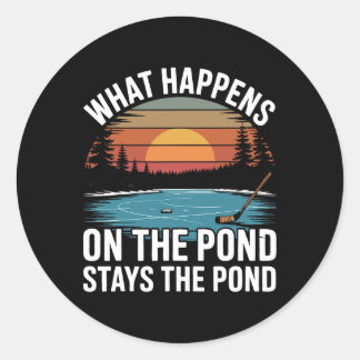 Pond Hockey Player On The Pond  Classic Round Sticker