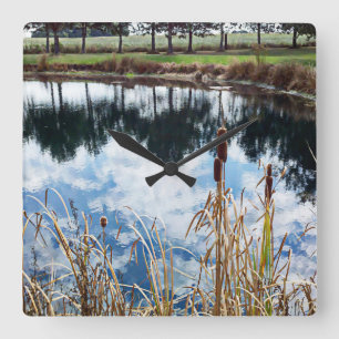 Pond Landscape Nature Photography Art  Square Wall Clock